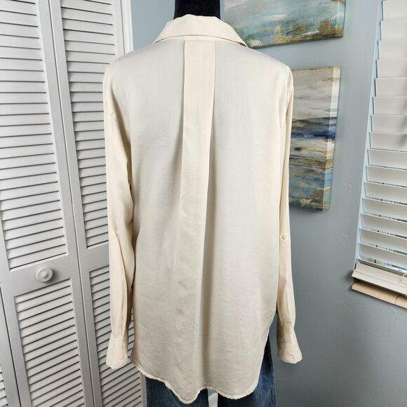 Velvet Heart Genovia Blouse – Tencel V-Neck Roll Tab Sleeve Oversized Large - Picture 5 of 7